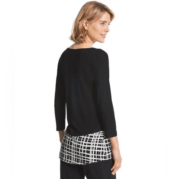 Chico’s Plaid Black & White Color Block Hem Tunic Top EUC Sz 16 Stretchy Rayon - Picture 12 of 13